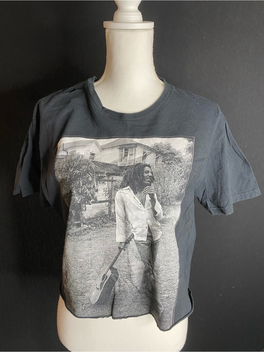 Black Graphic Bob Marley Short-Sleeve cropped T-Shirt